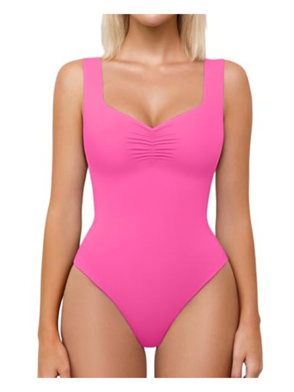 Seamless Double Lined Ruched Bodysuit Sweetheart Neck Slimming Tank Top